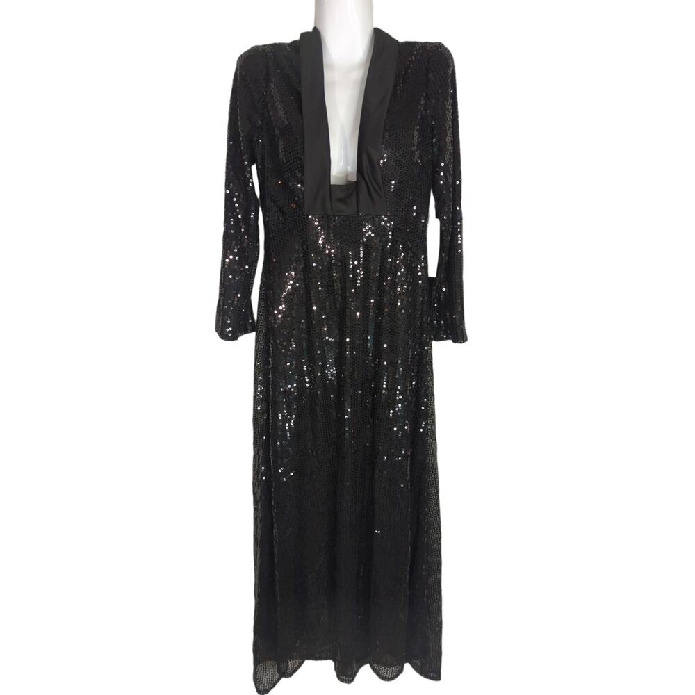 TS Couture Women's Black Sequin Maxi Evening‎ Dress Size 6 NWT Whimsical Glam